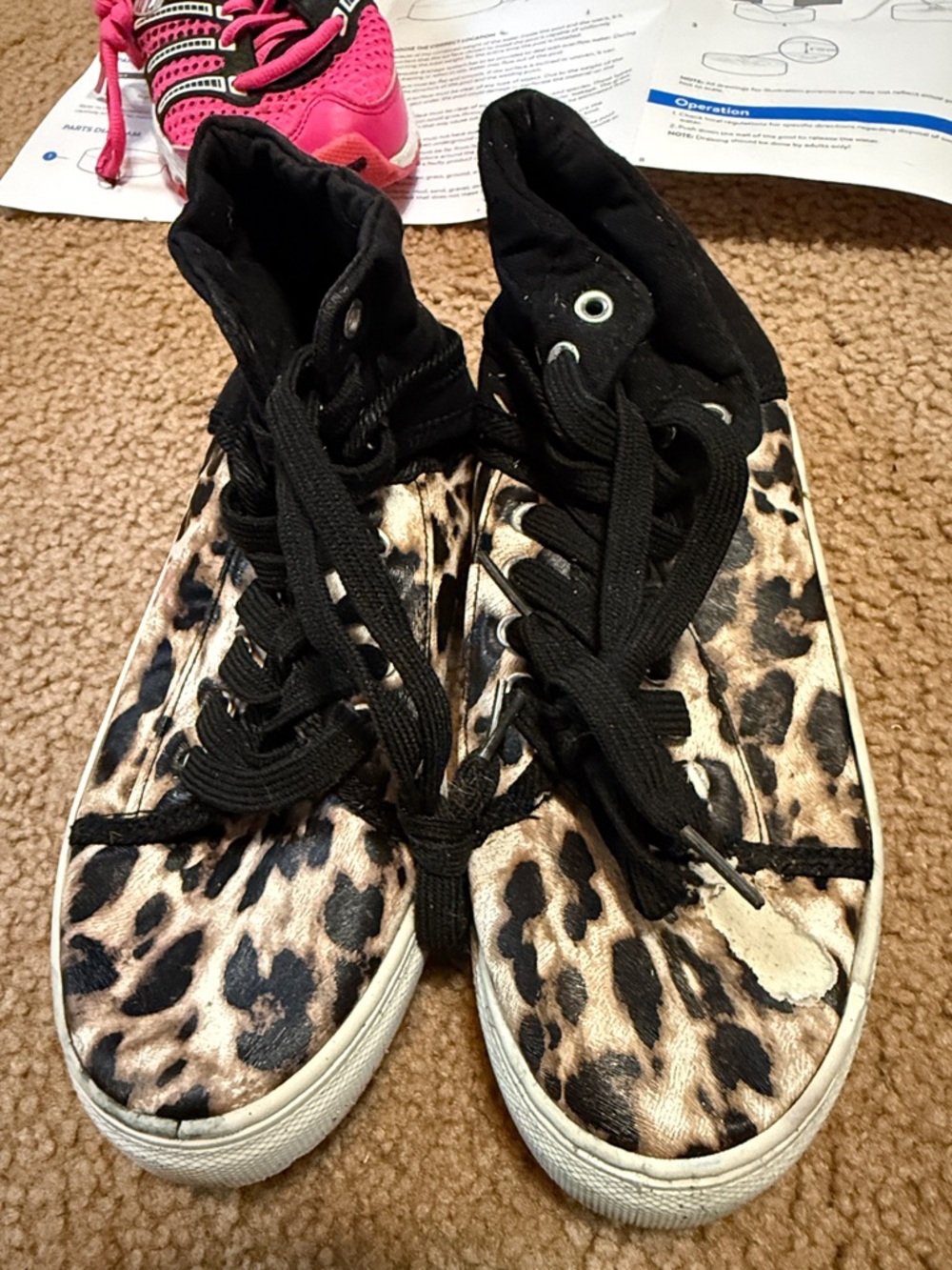 Leopard Print High Top Sneakers - Black & Tan